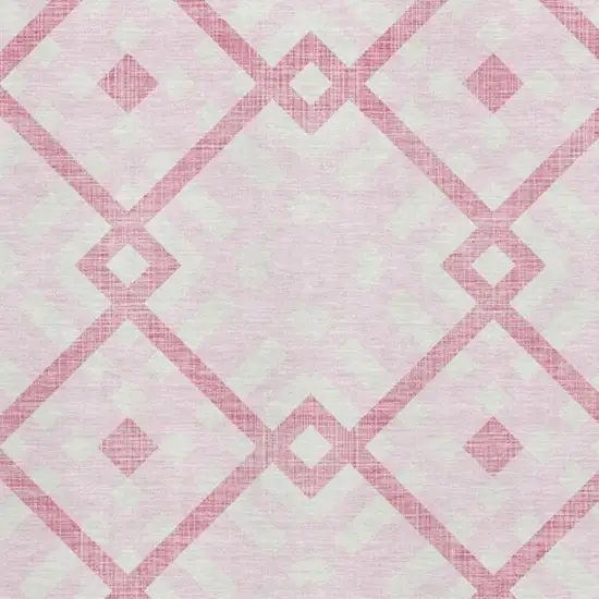 Pink And Ivory Geometric Washable Area Rug With UV Protection Photo 2