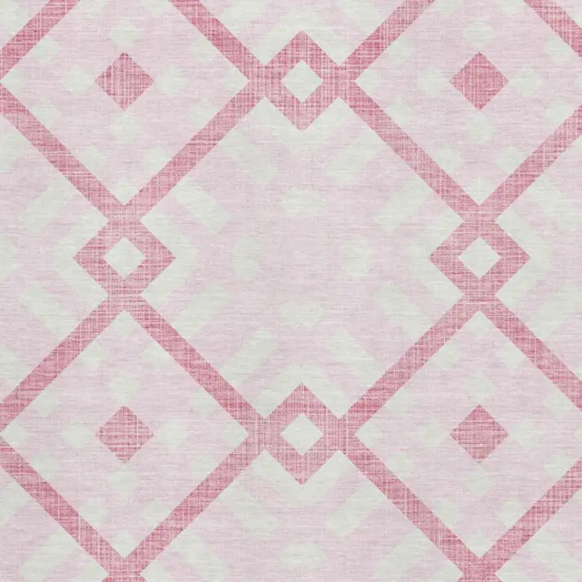 Pink And Ivory Geometric Washable Area Rug With UV Protection Photo 2