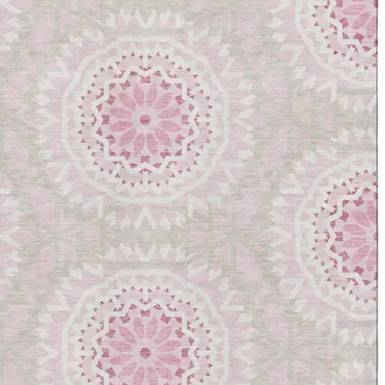 Pink And Ivory Geometric Washable Area Rug With UV Protection Photo 3