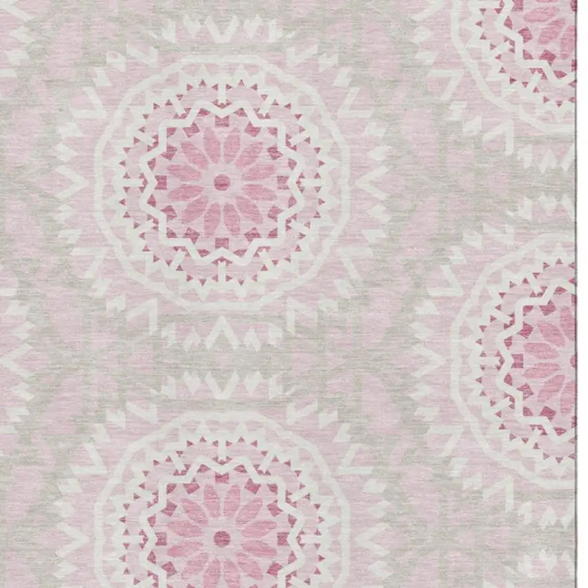 Pink And Ivory Geometric Washable Area Rug With UV Protection Photo 3