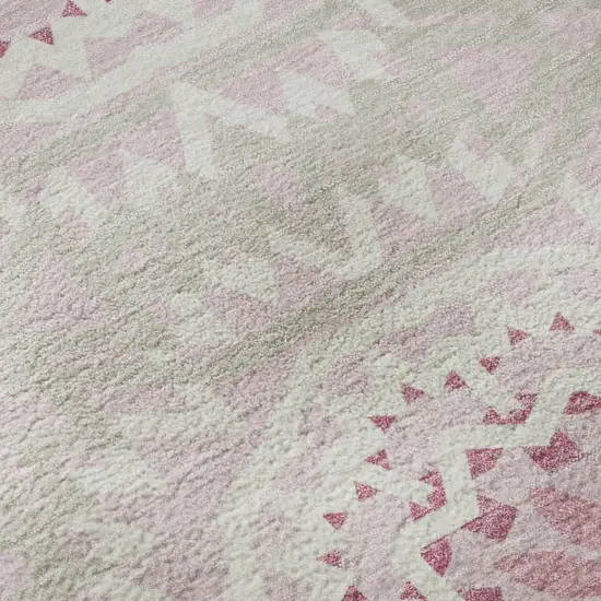 Pink And Ivory Geometric Washable Area Rug With UV Protection Photo 8