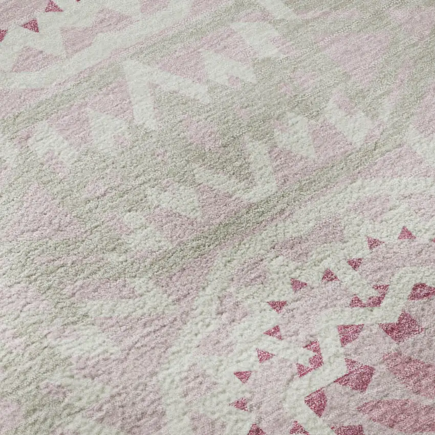 Pink And Ivory Geometric Washable Area Rug With UV Protection Photo 8