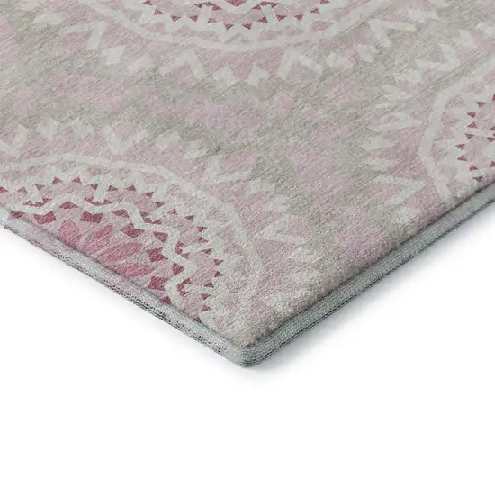 Pink And Ivory Geometric Washable Area Rug With UV Protection Photo 8