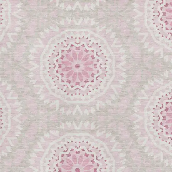 Pink And Ivory Geometric Washable Area Rug With UV Protection Photo 3