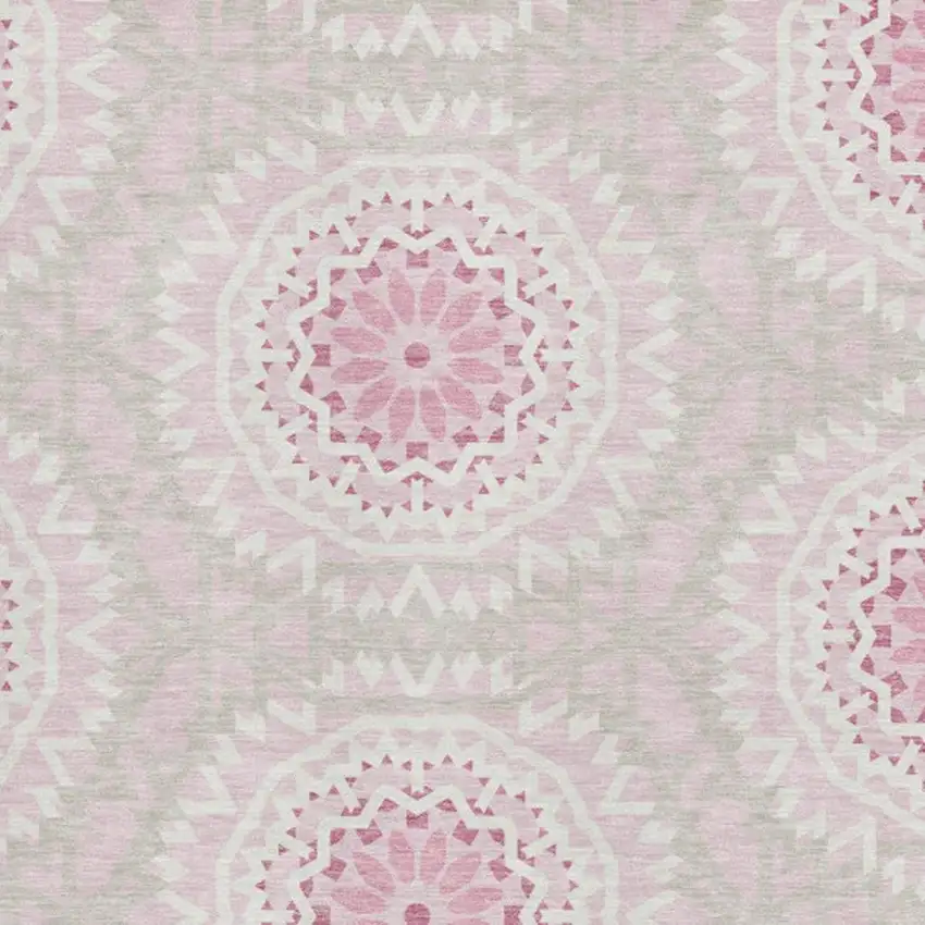 Pink And Ivory Geometric Washable Area Rug With UV Protection Photo 3