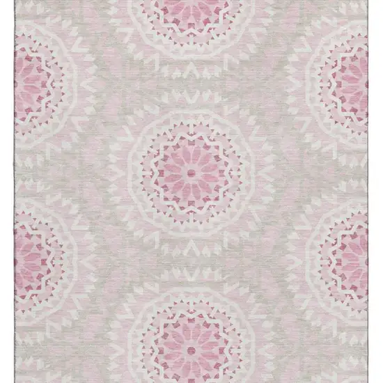 Pink And Ivory Geometric Washable Area Rug With UV Protection Photo 4