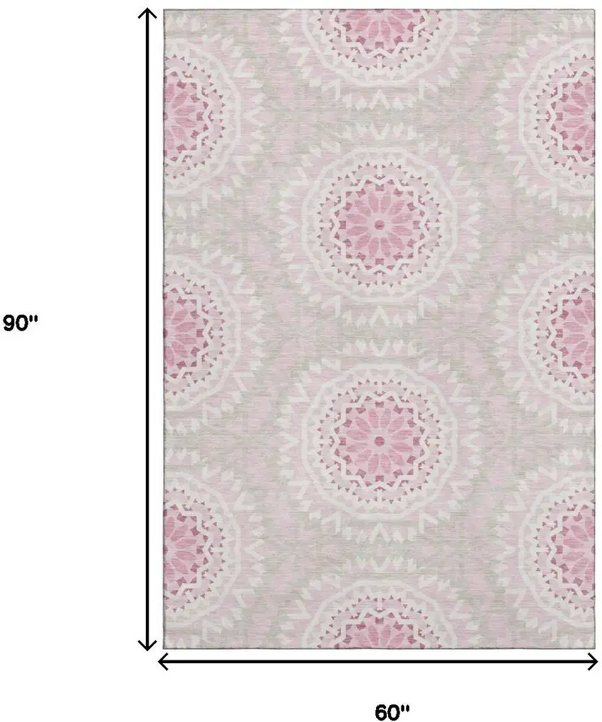Pink And Ivory Geometric Washable Area Rug With UV Protection Photo 3