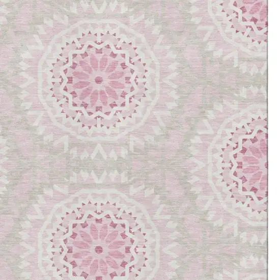 Pink And Ivory Geometric Washable Area Rug With UV Protection Photo 3
