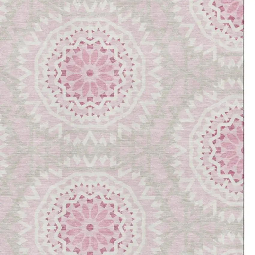 Pink And Ivory Geometric Washable Area Rug With UV Protection Photo 3