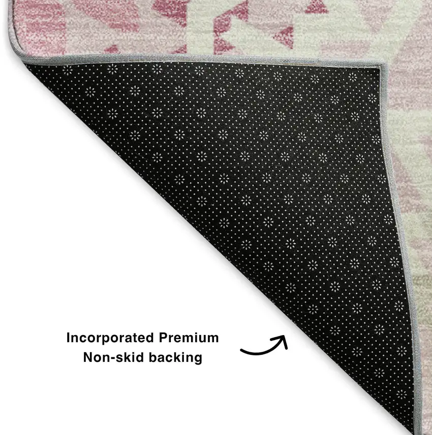 Pink And Ivory Geometric Washable Area Rug With UV Protection Photo 7