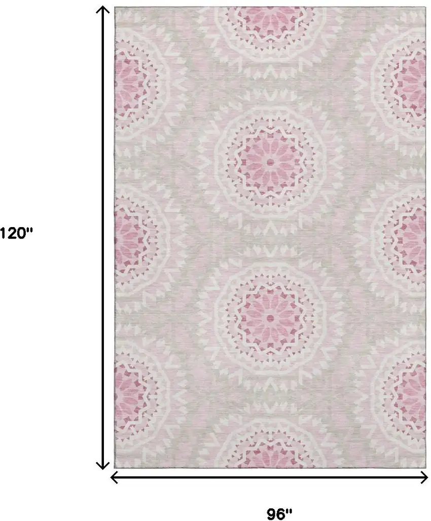 Pink And Ivory Geometric Washable Area Rug With UV Protection Photo 3