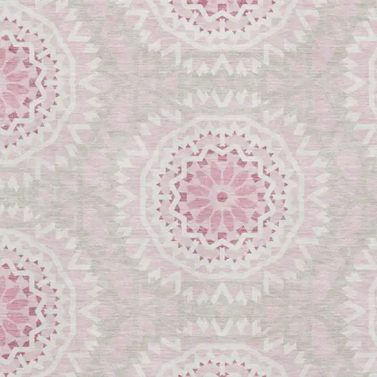Pink And Ivory Geometric Washable Area Rug With UV Protection Photo 3