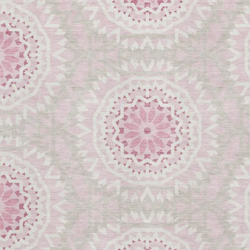 Pink And Ivory Geometric Washable Area Rug With UV Protection Photo 3