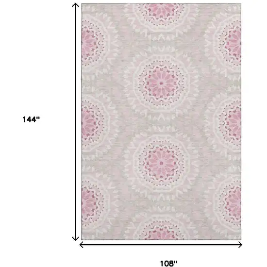 Pink And Ivory Geometric Washable Area Rug With UV Protection Photo 3