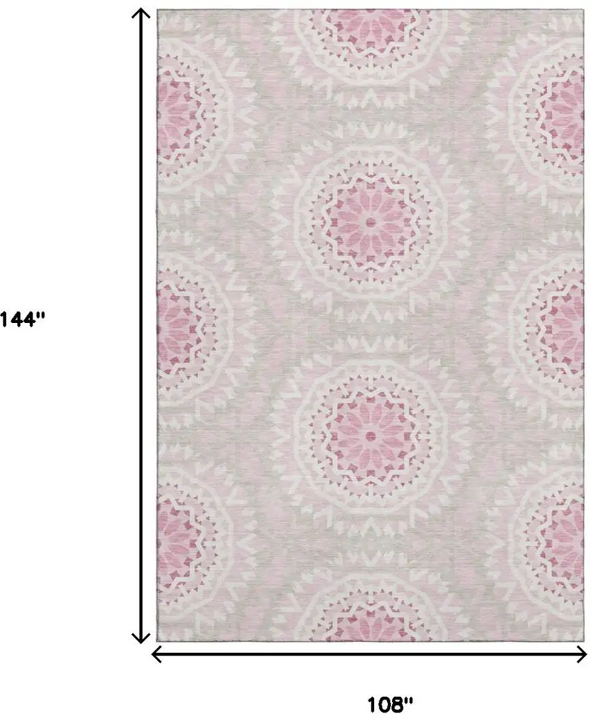 Pink And Ivory Geometric Washable Area Rug With UV Protection Photo 3
