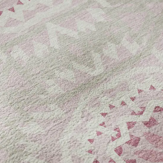 Pink And Ivory Geometric Washable Area Rug With UV Protection Photo 9