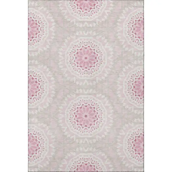 Pink And Ivory Geometric Washable Area Rug With UV Protection Photo 4