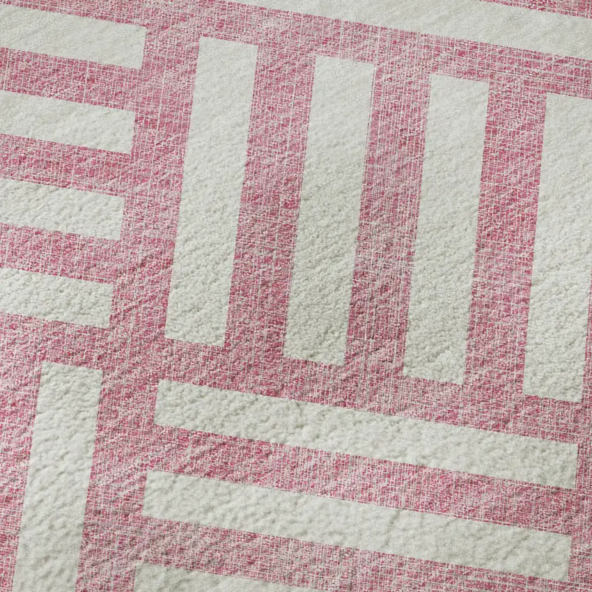 Pink And Ivory Geometric Washable Area Rug With UV Protection Photo 9