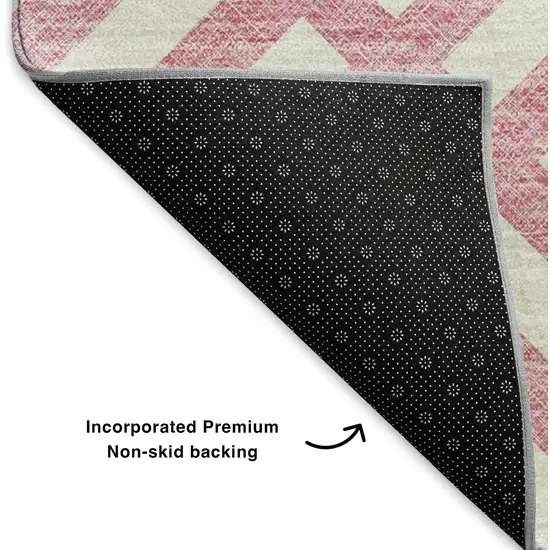 Pink And Ivory Geometric Washable Area Rug With UV Protection Photo 6