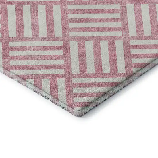 Pink And Ivory Geometric Washable Area Rug With UV Protection Photo 7