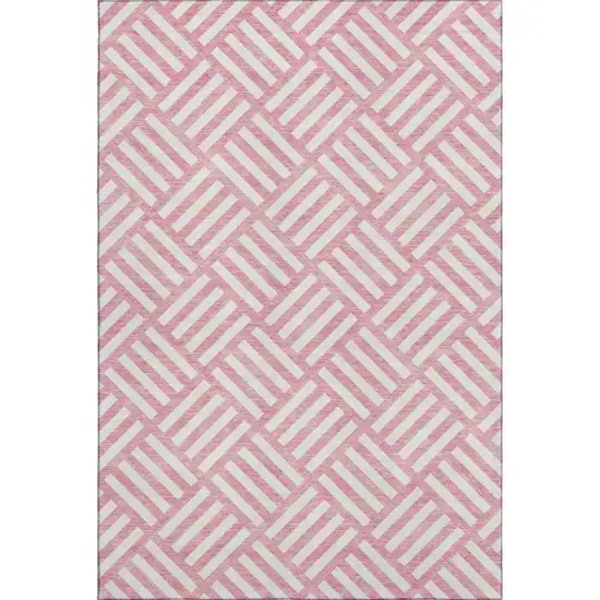 Pink And Ivory Geometric Washable Area Rug With UV Protection Photo 1
