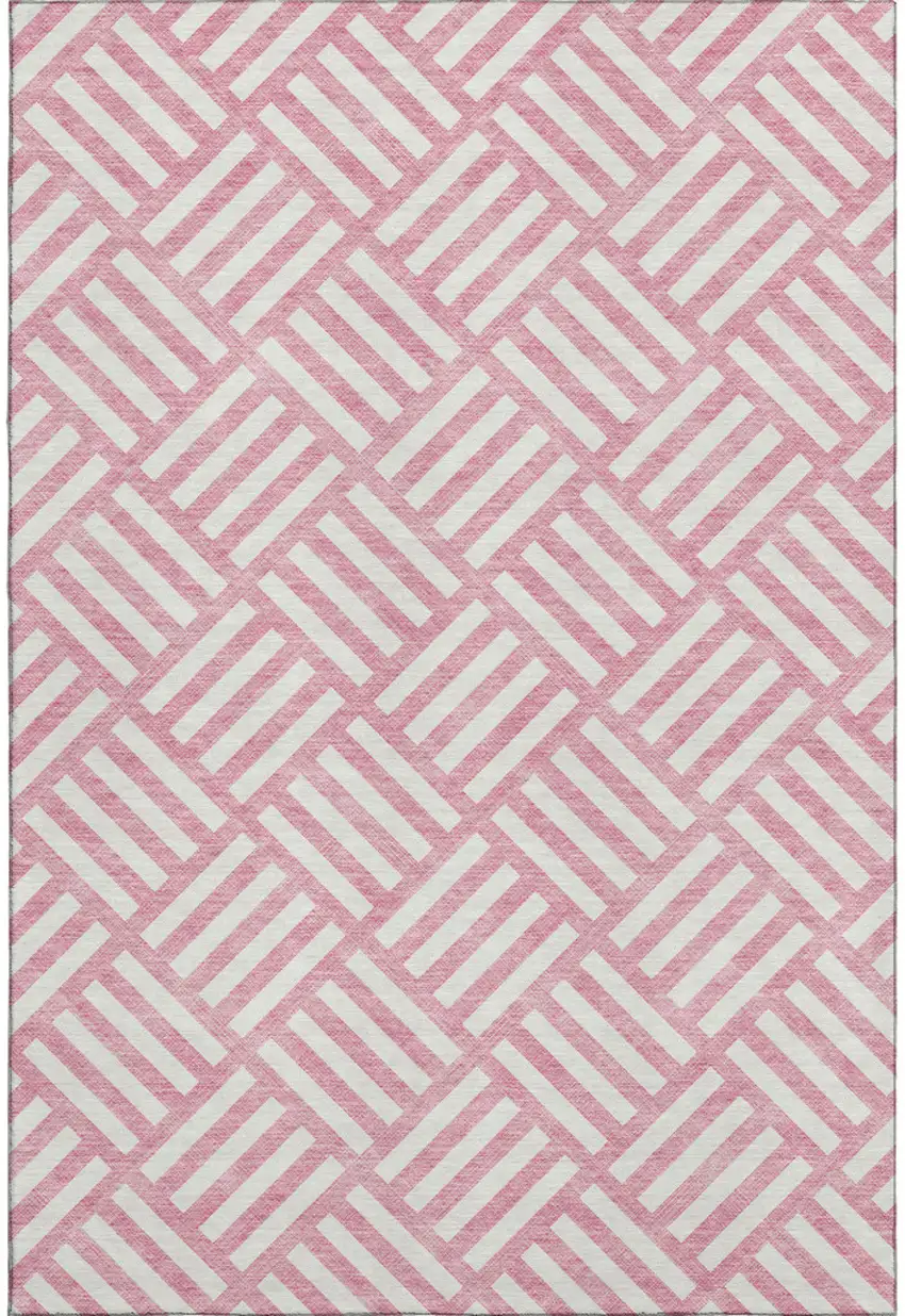 Pink And Ivory Geometric Washable Area Rug With UV Protection Photo 1