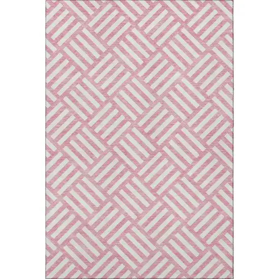 Pink And Ivory Geometric Washable Area Rug With UV Protection Photo 3