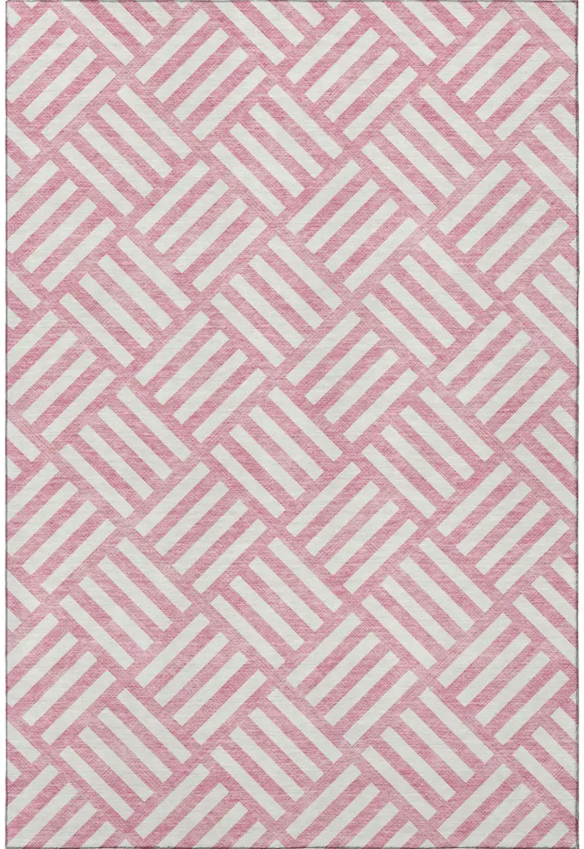Pink And Ivory Geometric Washable Area Rug With UV Protection Photo 3