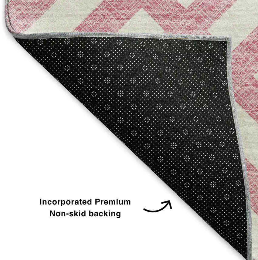 Pink And Ivory Geometric Washable Area Rug With UV Protection Photo 6
