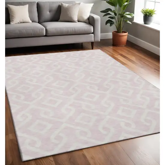 Pink And Ivory Geometric Washable Area Rug With UV Protection Photo 2