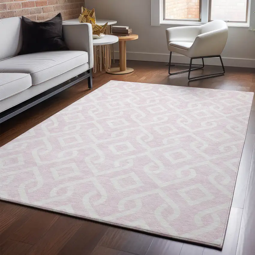 Pink And Ivory Geometric Washable Area Rug With UV Protection Photo 5