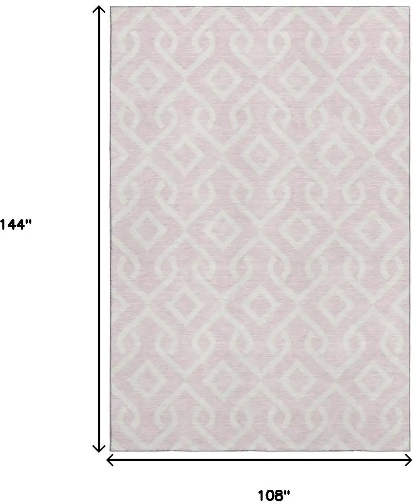 Pink And Ivory Geometric Washable Area Rug With UV Protection Photo 3