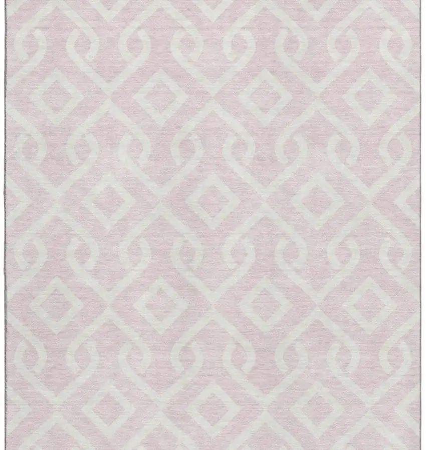 Pink And Ivory Geometric Washable Area Rug With UV Protection Photo 4