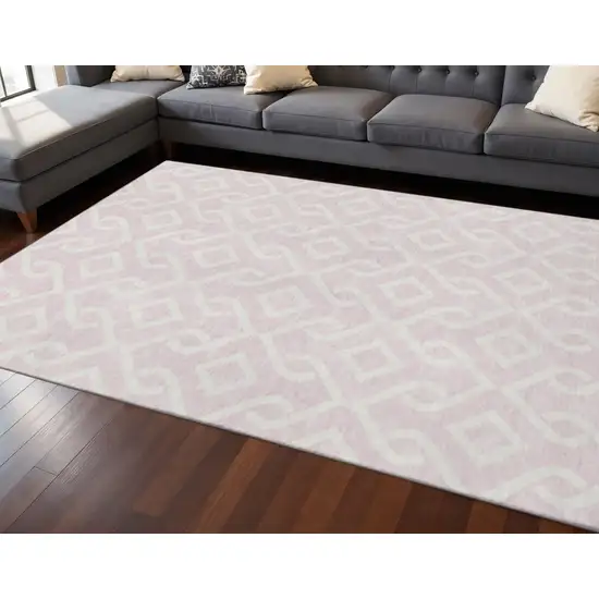 Pink And Ivory Geometric Washable Area Rug With UV Protection Photo 2