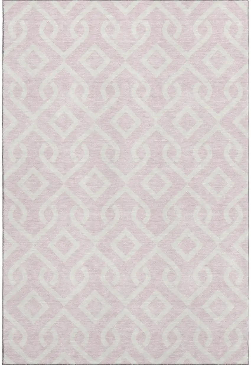 Pink And Ivory Geometric Washable Area Rug With UV Protection Photo 1