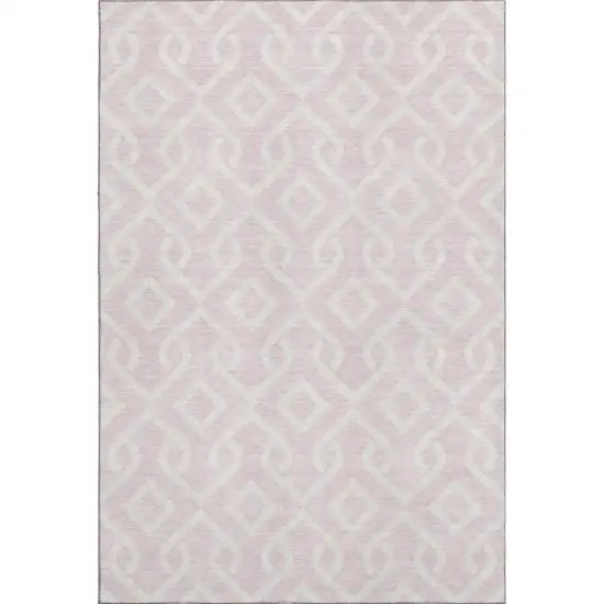 Pink And Ivory Geometric Washable Area Rug With UV Protection Photo 1