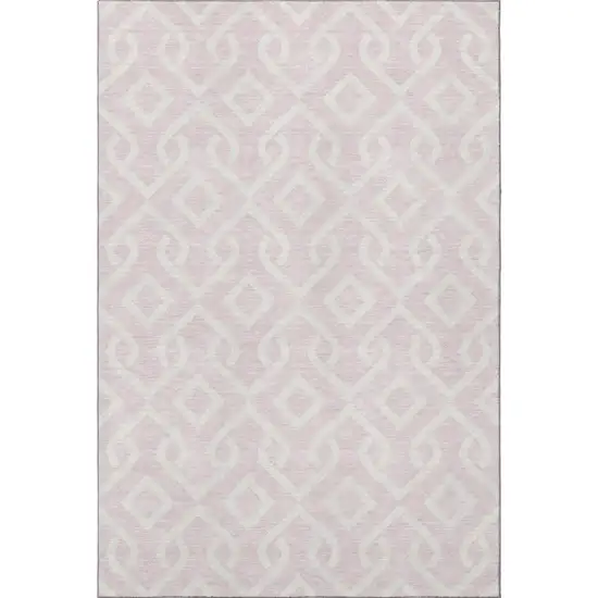 Pink And Ivory Geometric Washable Area Rug With UV Protection Photo 4