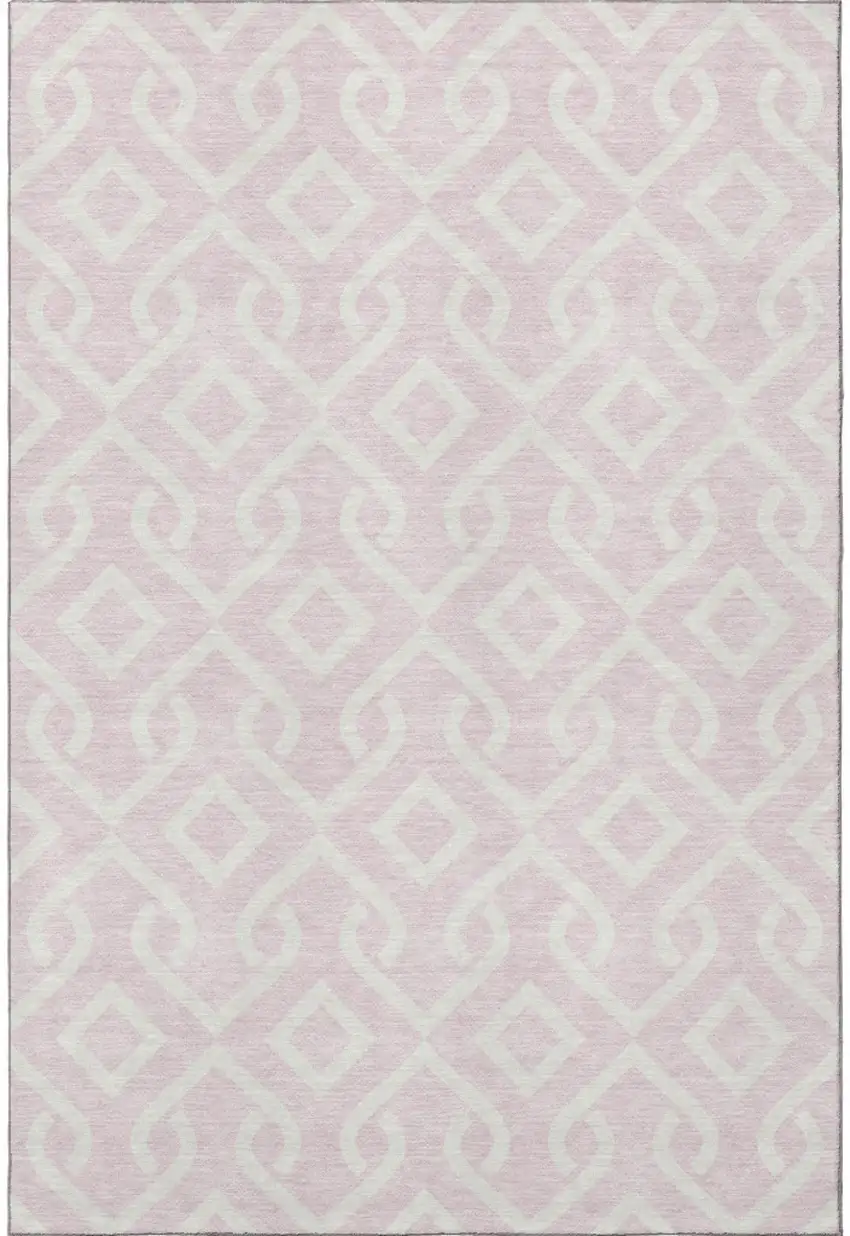 Pink And Ivory Geometric Washable Area Rug With UV Protection Photo 4
