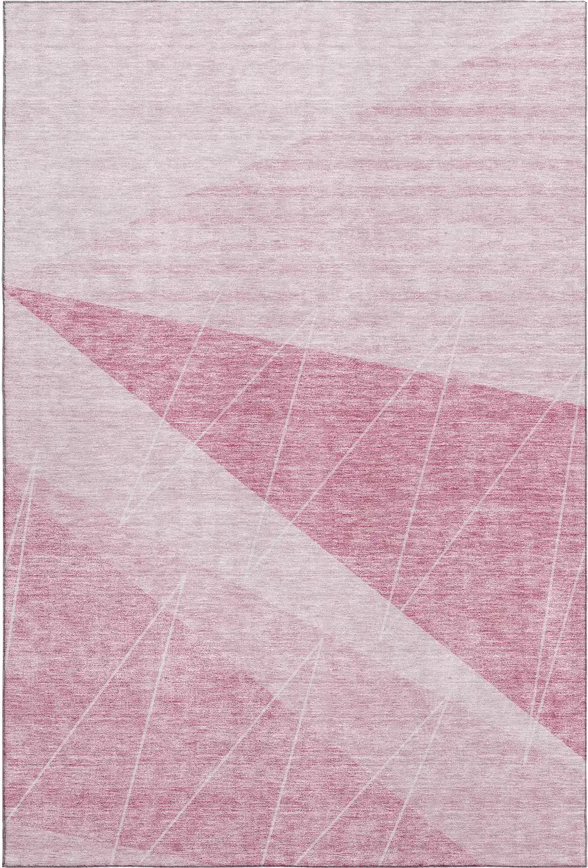 Pink And Ivory Geometric Washable Area Rug With UV Protection Photo 1