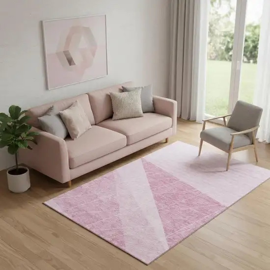 Pink And Ivory Geometric Washable Area Rug With UV Protection Photo 1