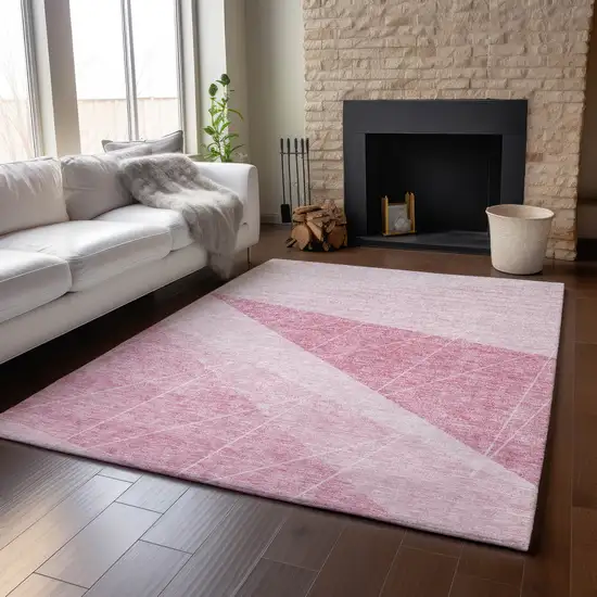 Pink And Ivory Geometric Washable Area Rug With UV Protection Photo 4