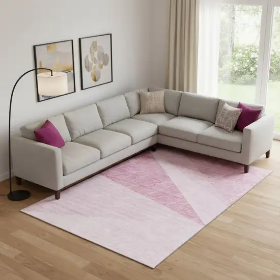 Pink And Ivory Geometric Washable Area Rug With UV Protection Photo 1