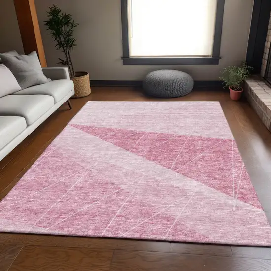 Pink And Ivory Geometric Washable Area Rug With UV Protection Photo 3