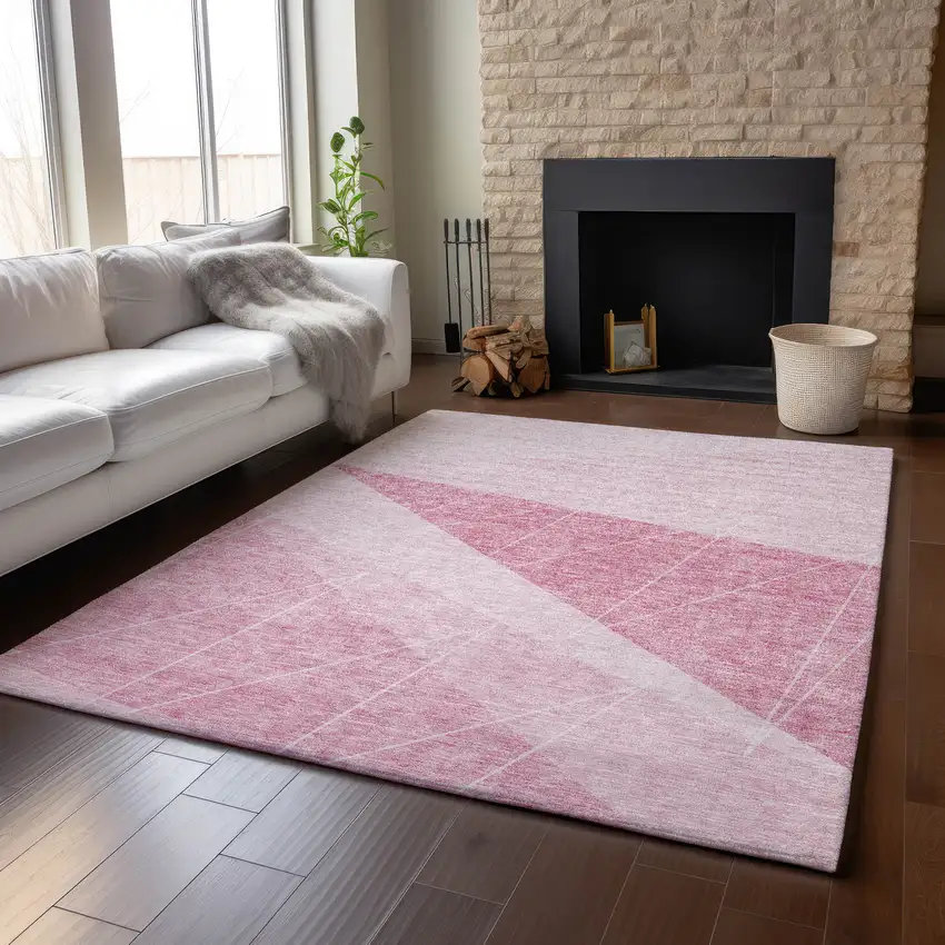 Pink And Ivory Geometric Washable Area Rug With UV Protection Photo 5