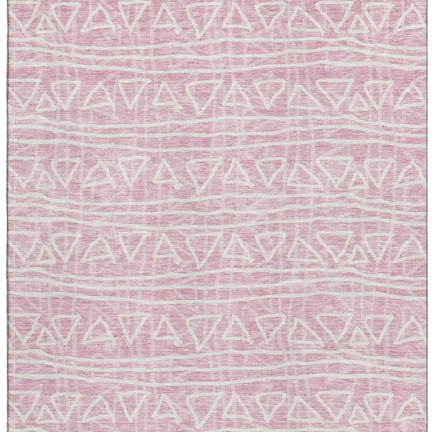 Pink And Ivory Geometric Washable Area Rug With UV Protection Photo 4