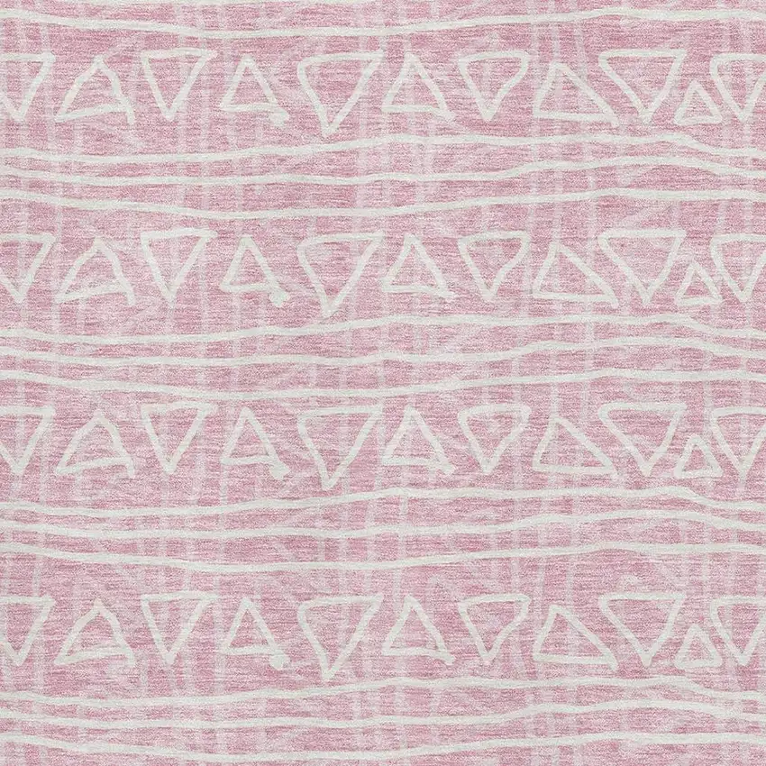 Pink And Ivory Geometric Washable Area Rug With UV Protection Photo 3