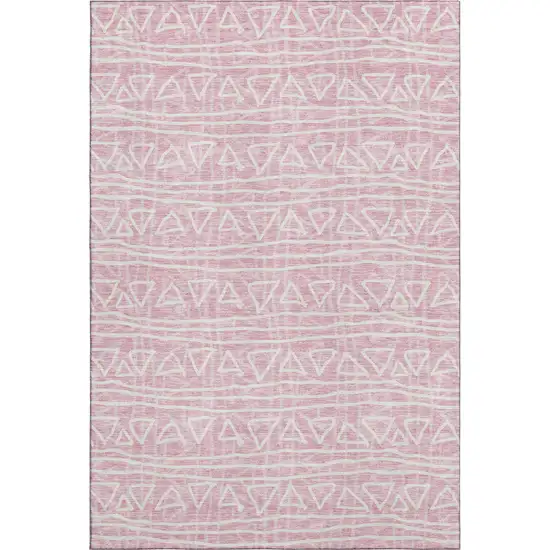 Pink And Ivory Geometric Washable Area Rug With UV Protection Photo 1