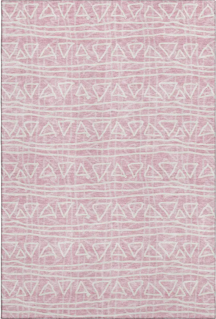 Pink And Ivory Geometric Washable Area Rug With UV Protection Photo 1