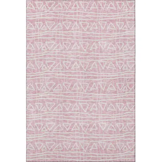 Pink And Ivory Geometric Washable Area Rug With UV Protection Photo 4
