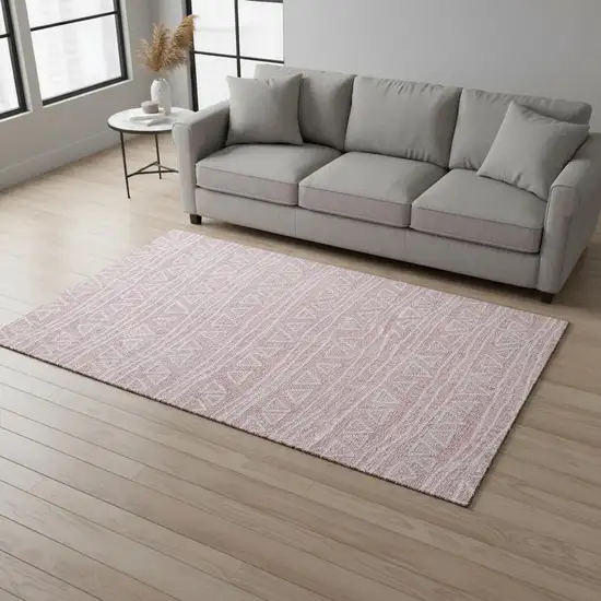 Pink And Ivory Geometric Washable Area Rug With UV Protection Photo 2